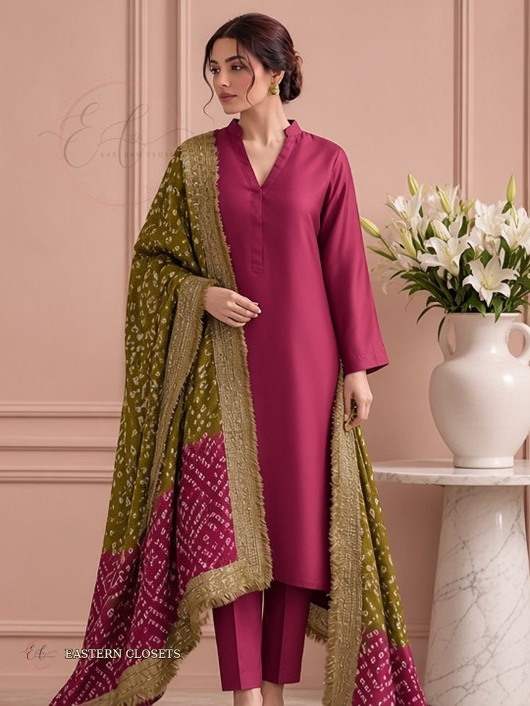 Rani Sabz – Kurta Set | Bandhani Dupatta
