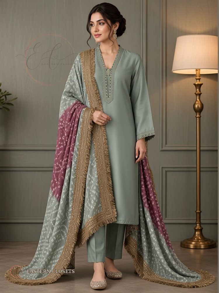 Sabz-o-Banafsha – Kurta Set | Bandhani Dupatta